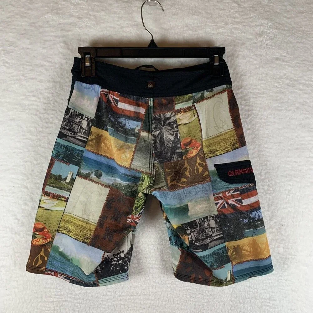 Quiksilver Swim Trunk Shorts Boys 26 Multicolor Printed Eddie Aikau Lace-Up 6490